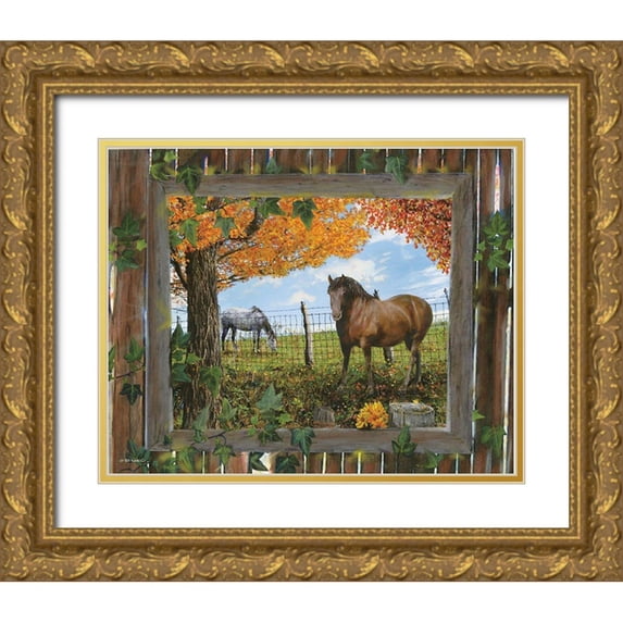 Wargo, Ed 14x12 Gold Ornate Wood Framed with Double Matting Museum Art Print Titled - Barn View II