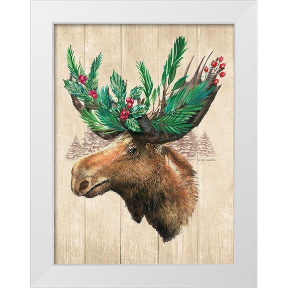 Wargo, Ed 19x24 White Modern Wood Framed Museum Art Print Titled - Holiday Moose