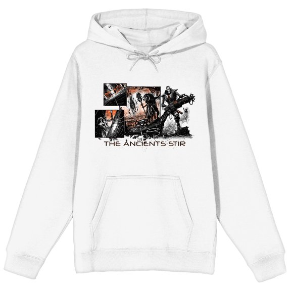 Warhammer 40000 The Ancients Stir Necron Collage Men's White Graphic Hoodie-Small