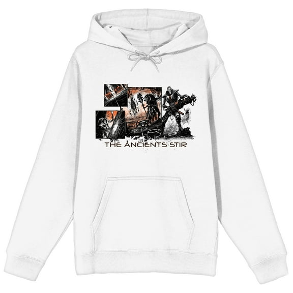 Warhammer 40000 The Ancients Stir Necron Collage Men's White Graphic Hoodie-XXL