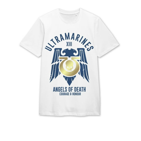 Warhammer 40000 Ultramarines Emblem Crew Neck Short Sleeve Men's White T-shirt - 6XL