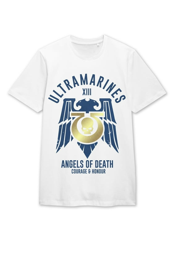 Warhammer 40000 Ultramarines Emblem Crew Neck Short Sleeve Men's White T-shirt-Medium