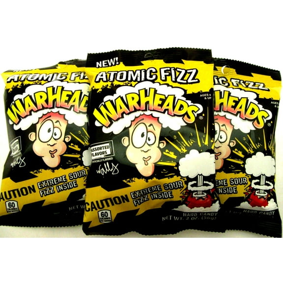 Warheads Atomic Fizz 2oz bags Extreme SOUR Fizz hard candy 5 flavor Lot of 3