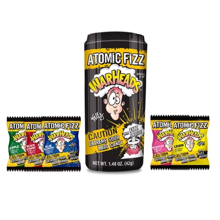 Warheads Atomic Fizz Canister 1.48oz. Sour hard candy.