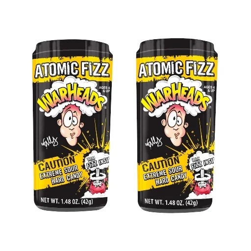 Warheads Atomic Fizz Sour Hard Candy Canisters Ages 4+, Assorted Flavors, 2 Pack