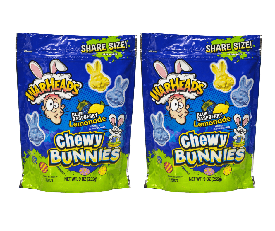 Warheads Easter Edition Blue Raspberry Lemonade Chewy Bunnies Candy, 9 oz Stand-Up Bags (2-Pack)