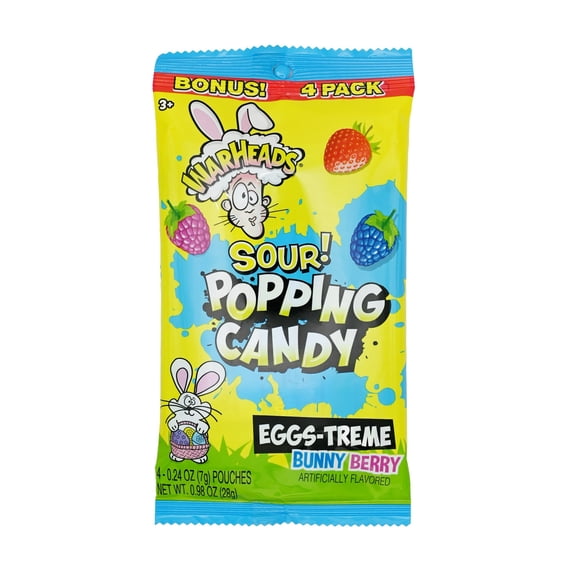 Warheads Easter Sour Popping Candy, Bunny Berry, 4 Pack