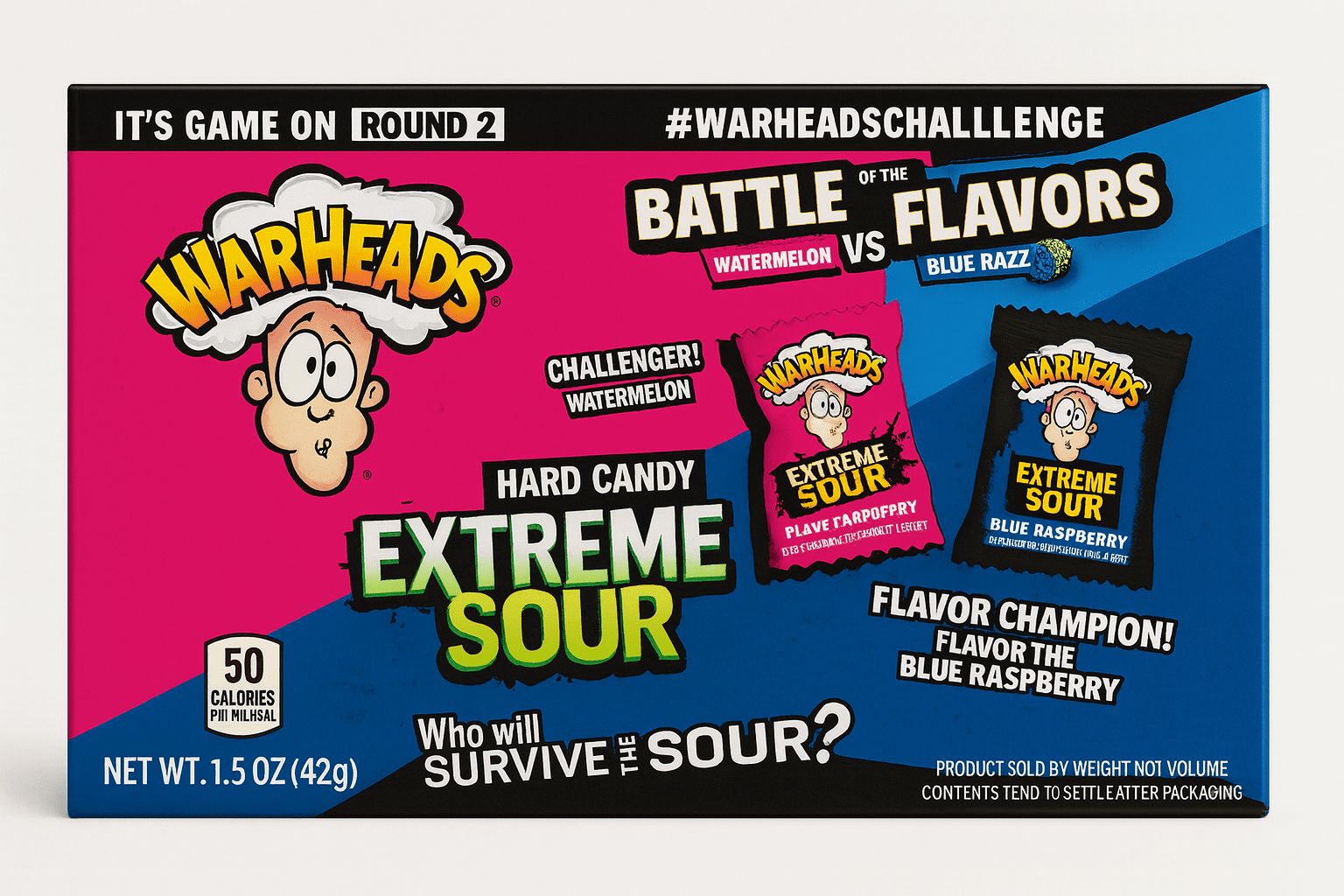 Warheads Extreme Sour Hard Candy Battle Box Watermelon vs Blue Raspberry 1.5 oz