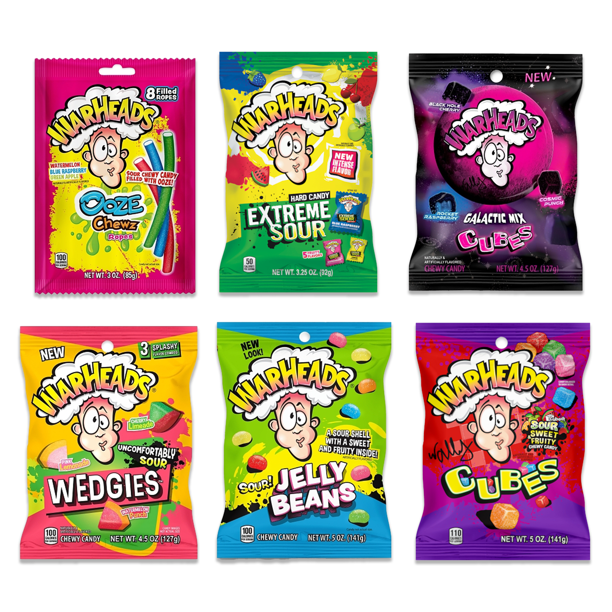 Warheads Peg Bag Variety Pack of 6. Warheads Extreme Sour Candy Variety