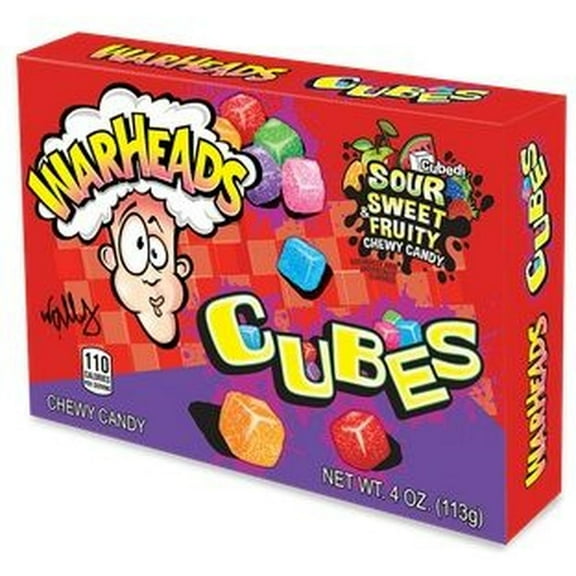Warheads Sour Chewy Cubes Sour Gummy Candy, 4-OunceTheatre Size Boxes (Pack of 12)