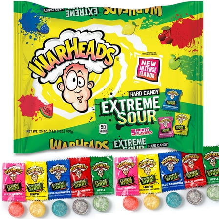Warheads Sour Hard Candy, 25 Ounce Bag (Pack of 1), Assorted Flavors