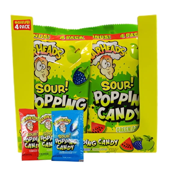 Warheads Sour Fizzy Candy - Case Pack of 12 - Watermelon, Blue Raspberry & Green Apple - Individual Candy Packets - .98 oz., 4ct. Bags