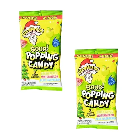 Warheads Sour Popping Candy Holiday Pouches, Assorted Flavors, 2 Pack (4 Pouches Each)