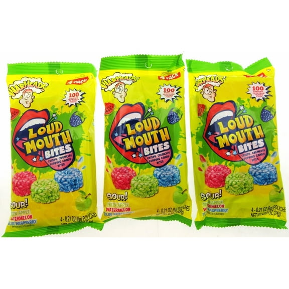 Warheads Sour Popping Candy LOUD MOUTH BITES Lot of 3