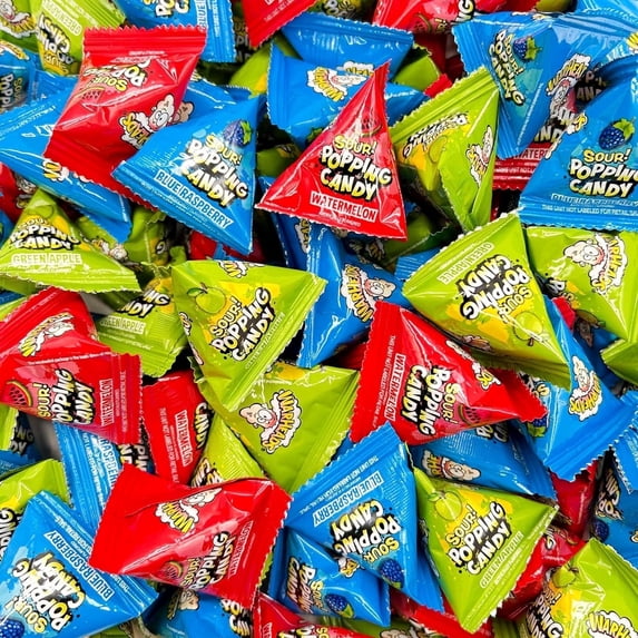 Warheads Sour Popping Rock Candy - Green Apple, Blue Raspberry, Watermelon Flavors, 30 Count