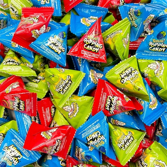 Warheads Sour Popping Rock Candy - Green Apple, Blue Raspberry, Watermelon Flavors, 30 Count