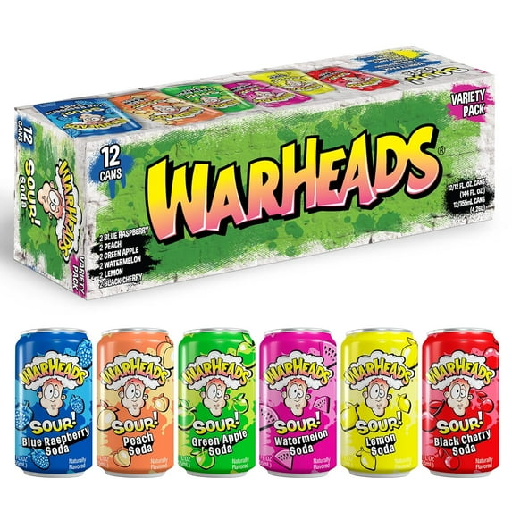 Warheads Sour Soda Variety Pack 12oz Cans, Pack of 12