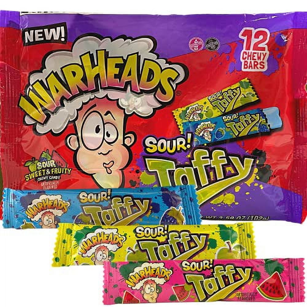 Warheads Sour Taffy Chewy Candies, Individually Wrapped Fruit Flavored