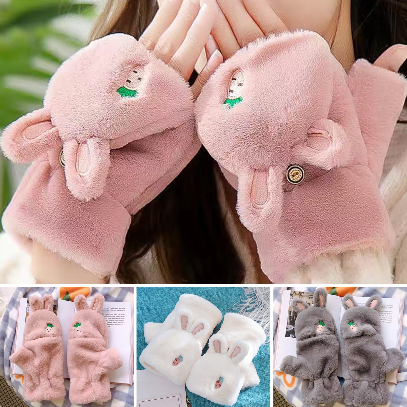 Warkul 1 Pair Open Fingers Convertible Flip Top Elastic Cuffs Winter