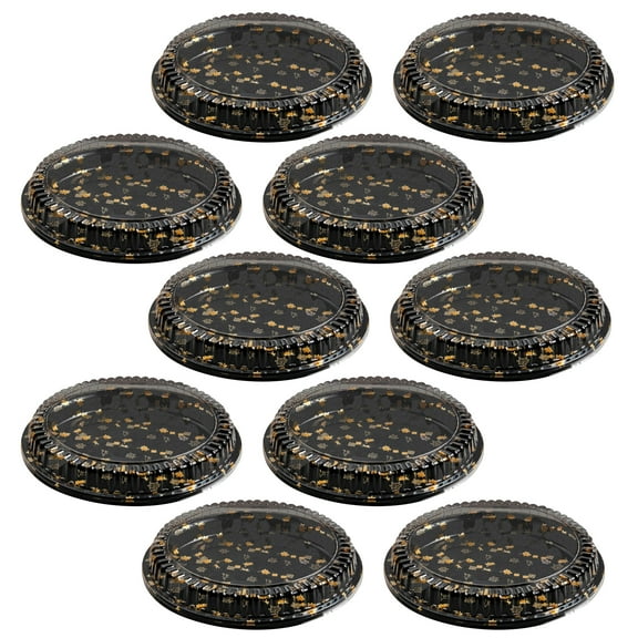 Warkul 10Pcs Round Sandwich Platter Trays with Lids Clear Pattern Printed Food-grade Durable Elegant Catering Trays Sushi Box