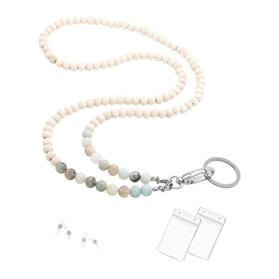 Warkul Colorful Wooden Beaded Teacher Lanyard ID Holder Retractable Badge Reel Keys Eyeglass Chains Glasses Chain with Card Sleeves
