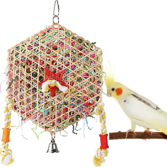 Warkul Hexagonal Bird Foraging Shredding Toy Safe Chewable Boredom Relief Pendant Toy for Parakeets Cockatiels Conures