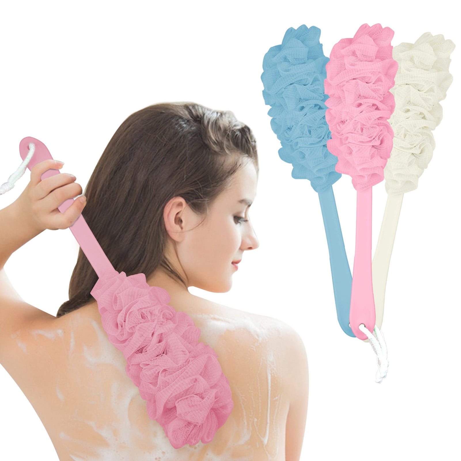 TSV Anti-Slip Long Handle Back Scrubber, Soft Bath Sponge Shower Brush for  Women Men Body Cleaning
