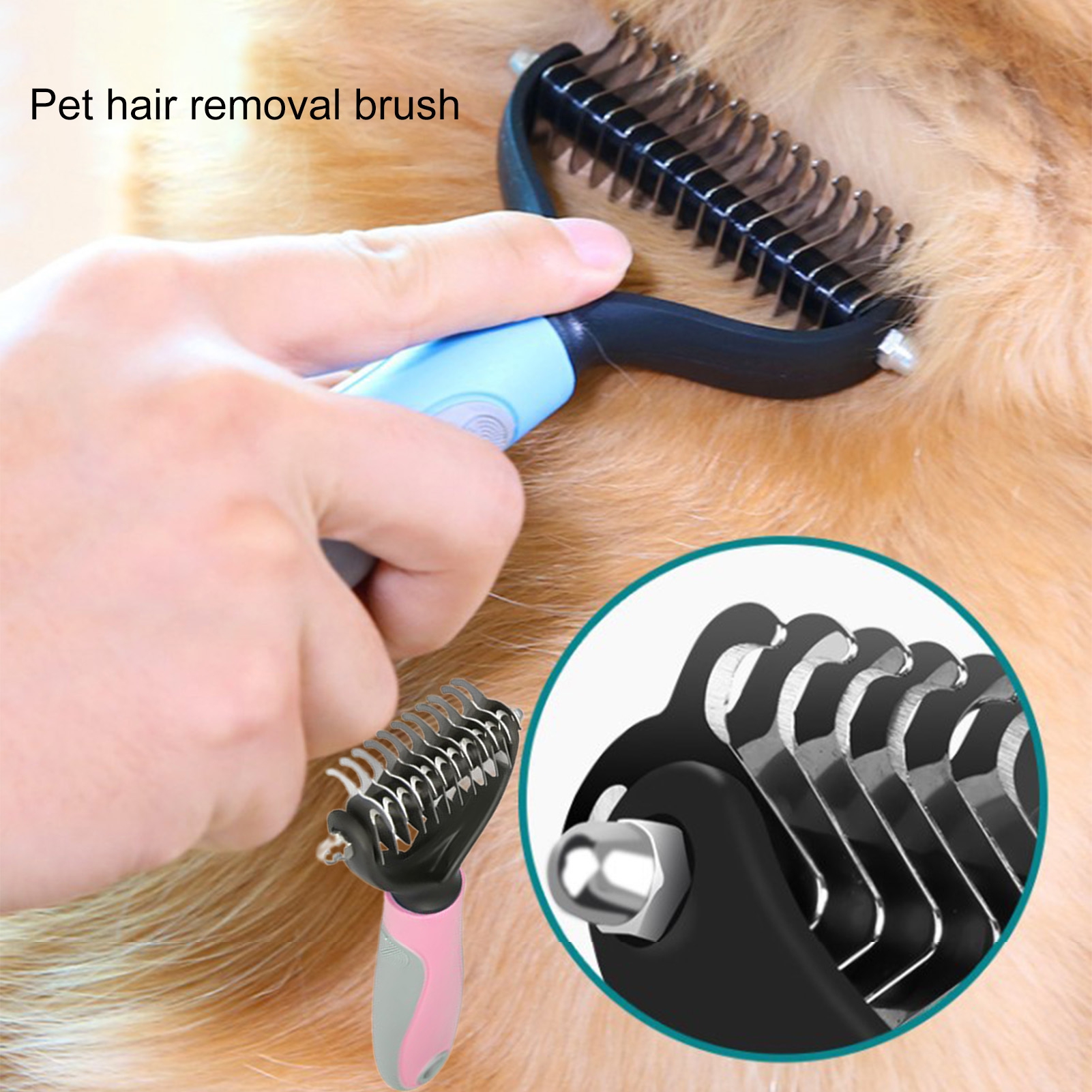 Warkul Pet Grooming Brush Tool, Double Sided Shedding and Dematting Undercoat Rake Comb for Dogs