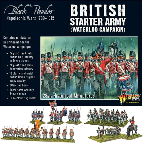 Wargames Delivered - Napoleonic British Starter Army (Waterloo Campaign) Set, 28mm Miniature - 96 Infantry, 13 Cavalry, 1 War Machine, 4 Crew, Digital Bundle - WW2 Figures Model Kits by Warlord Games
