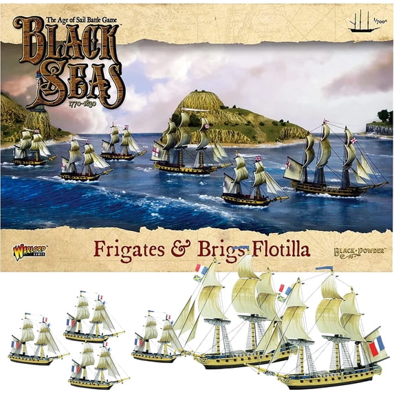 Wargames Delivered – Black Seas, Frigates & Brigs Flotilla (1770 - 1830) Battle Game - Action Figures Include 2 frigates 4 brigs, Printed Sails, Digital Bundle - Battleship Model Kit by Warlord Games