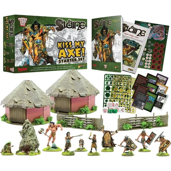 Wargames Delivered-Slaine Kiss My Axe Starter Set 8 Resin 28mm Miniatures Wargaming, 2 Huts, Rulebook, 8-Page Booklet, Tokens, 42 Cards, Digital BundleAction Figure Plastic Model Kit by Warlord Games