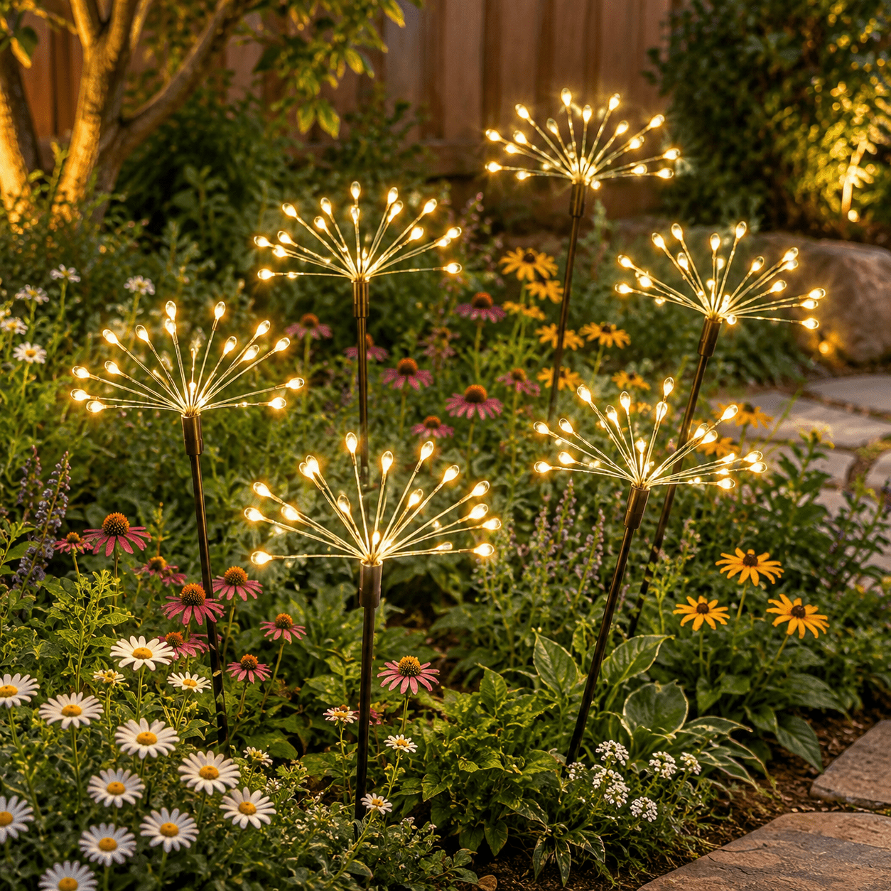 Warm 6 Pack Solar Firework Garden Lights, 360 LED Outdoor Decor for ...