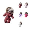 thumbnail image 1 of Warm Baby Girls Hooded Jumpsuit, Winter Snowsuit, Zip-Up Puffer Jacket, Outdoor Ski 1-Piece, Toddler, 1 of 8