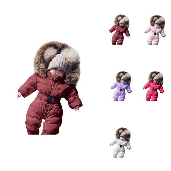 Warm Baby Girls Hooded Jumpsuit, Winter Snowsuit, Zip-Up Puffer Jacket, Outdoor Ski 1-Piece, Toddler