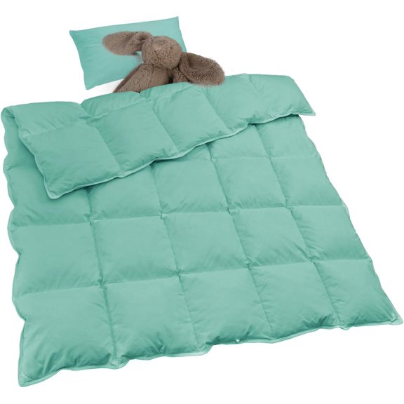 Warm Baby Quilt Crib Comforter Small Duvet Insert, Toddler Down Comforter Kids Crib Down Throw Blanket, Lightweight Soft Brushed Noiseless Shell Down Proof Machine Washable, Aqua 41x48in