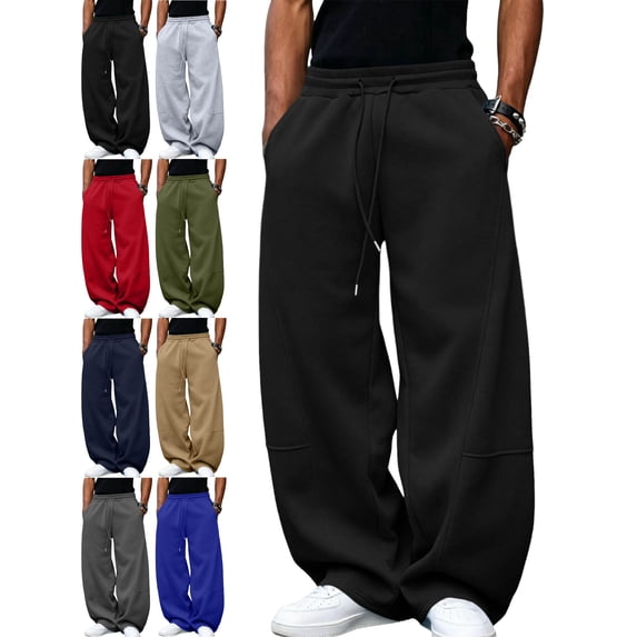 Warm Baggy Sweatpants for Men Lounge Pocket Bandage Elastic Waist Solid Color Casual And Fashionable Full Length Pants