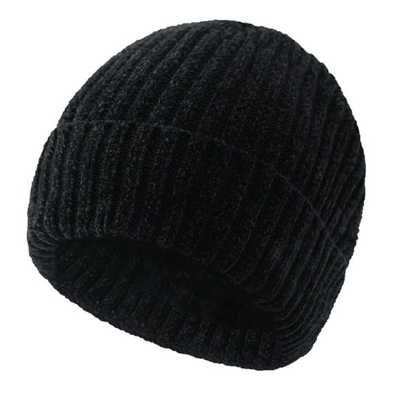 Warm Beanie for Men Women, Fleece Lined Beanie Warm Winter Caps Unisex Fashion Knit Cuffed Cap Winter Fashion Men's And Women's Unisex Outdoor Knitted Warm Protection Cap Black