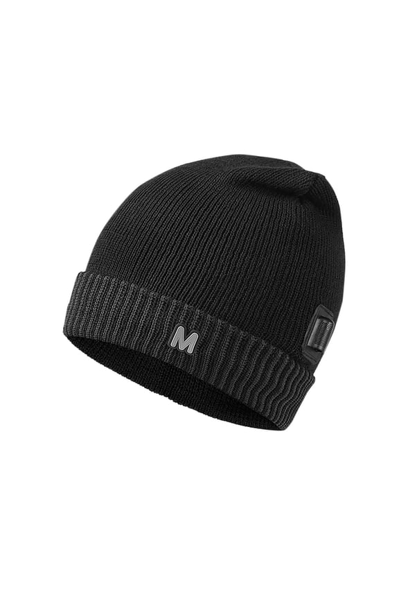 Warm Beanie for Men Women, Fleece Lined Beanie Warm Winter Caps Unisex Fashion Knit Cuffed Cap Women's Solid Color USB Heating To Keep Warm Fever Striped Knitting Flip Up Plush Hat Black