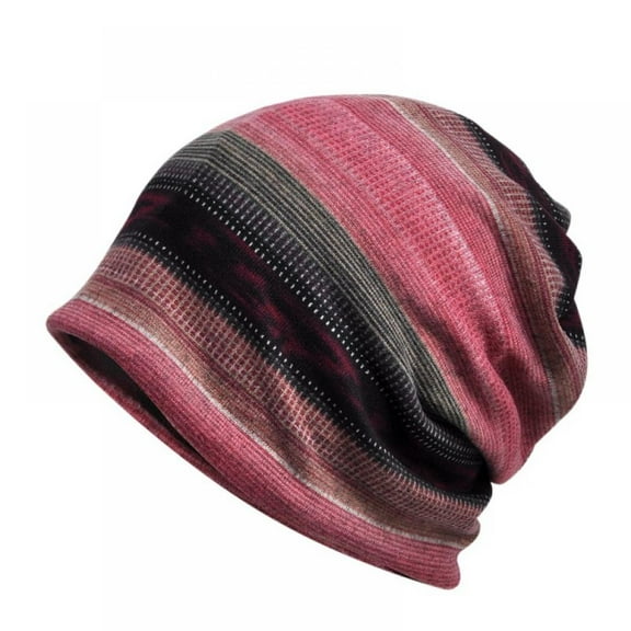 Warm Beanies Cap Contrasted Stripe Scarf Cotton Stretch Sun Hat Autumn Winter Cycling Neck Warmer Head Wear