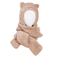 thumbnail image 1 of Women Girls Cute Winter Hats 2 in 1 Warm Plush Hoodie Cap Paw Gloves Mitten Scarf Set - Camel, 1 of 5