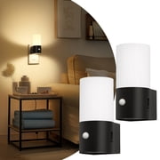 Warm Bedside Motion Sensor LED Night Lights, 2-Pack, Dimmable, Metal Black, Plug-In Nightlights
