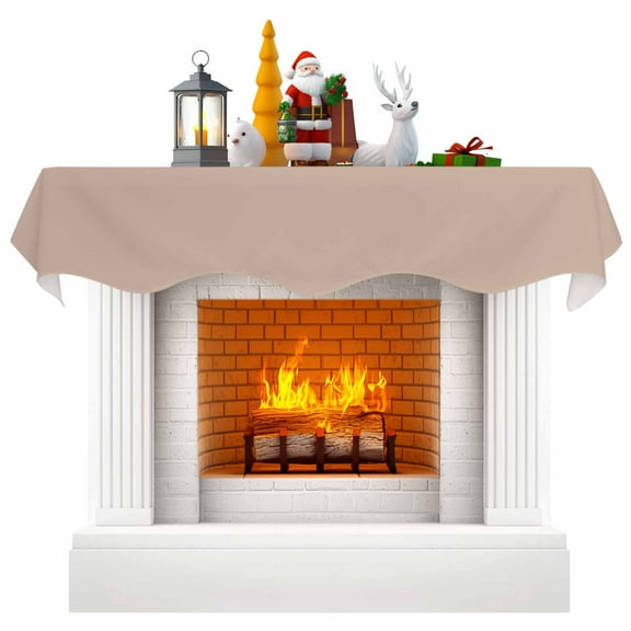 Warm Beige Fireplace Mantel Scarf Table Runner, Solid Color Farmhouse Beige Winter Garland Mantel Top Tablerunners Dresser Scarves Cover Decorations for Windows Party Living Room 60"x17"