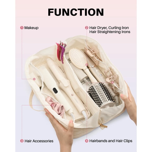 Warm Beige Large Hair Tool Organizer Travel Makeup Bag