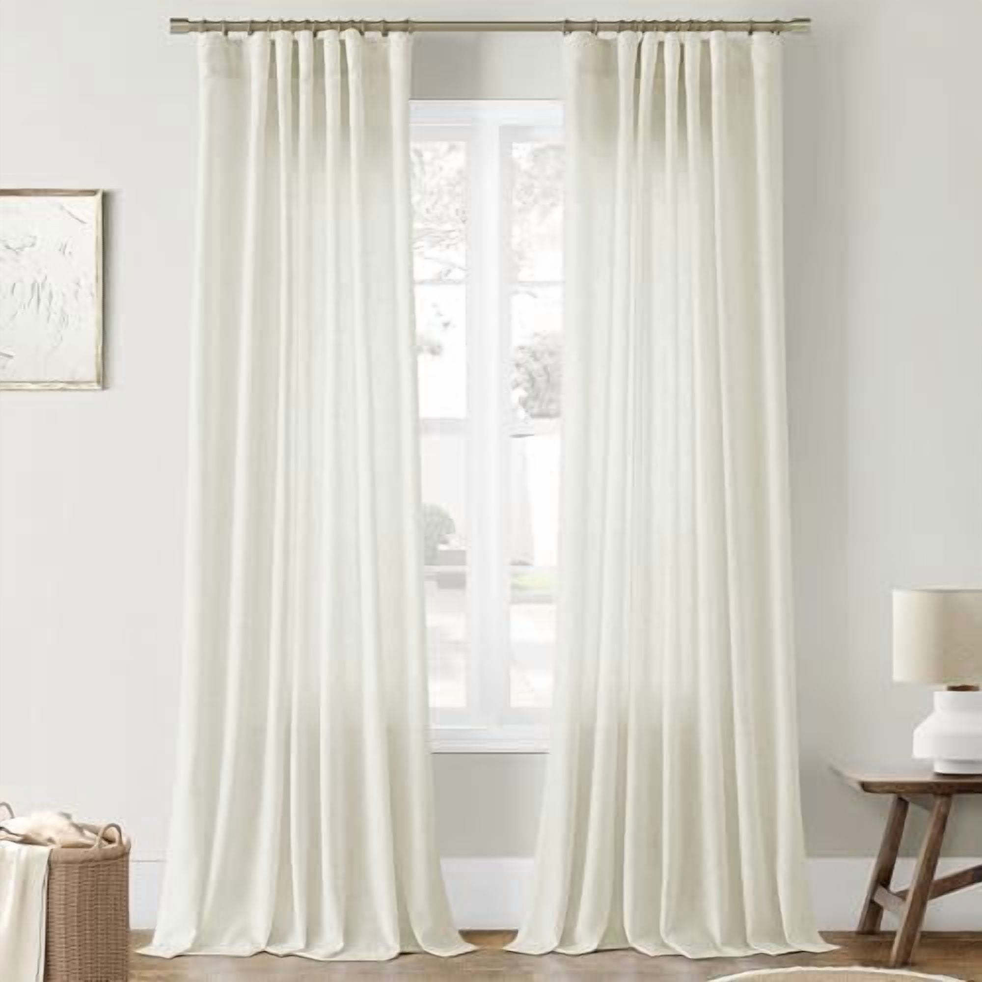 Warm Beige Linen Semi Sheer Curtains 90 Inches Length Light Filtering Neutral Farmhouse Boho Rod Pocket Back Tab Hook Belt Clip Rings Window Drapes for Bedroom Living Room 2 Panels 52x90