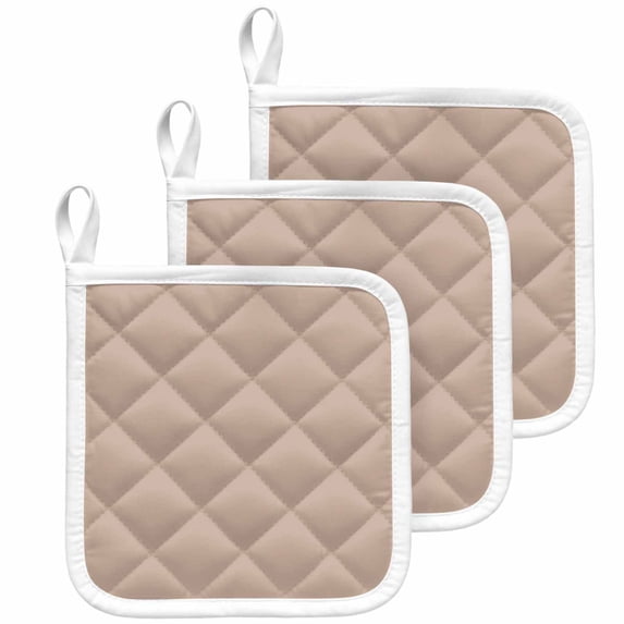 Warm Beige Pot Holders for Kitchen Heatproof Potholder, 3 Pack Solid Color Farmhouse Beige Hot Pads Multipurpose Oven Pads Cloth Potholders Trivet for Cooking Baking