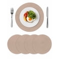 thumbnail image 1 of Warm Beige Round 15 Inch Placemats Set of 4, Solid Color Farmhouse Beige HeatResistant Non Slip Place Mats for Dining Table, Wipeable Braided Kitchen Table Mats for Housewarming, 1 of 9