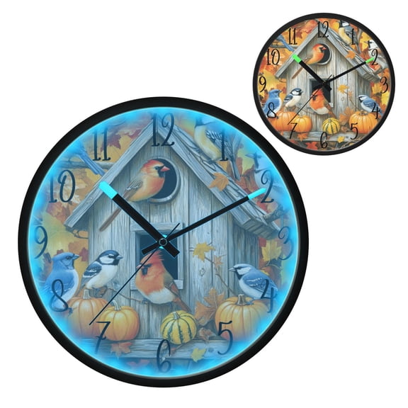Warm Birdhouse Luminous Wall Clock with Sound-Activated LED 12-Inch Silent Acrylic Timepiece for Bedroom Livingroom or Office