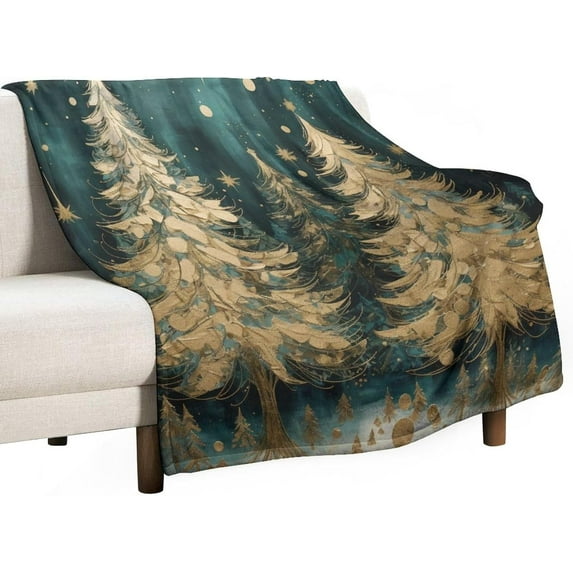 Warm Blanket Gold and Green Christmas Tree Ultra-Soft Micro Fleece and Warm Cozy Lightweight Throw Blankets Winter Holiday Blanket 50"x60" Throw Size Warm Plush Blankets for All Season Birthday Gift