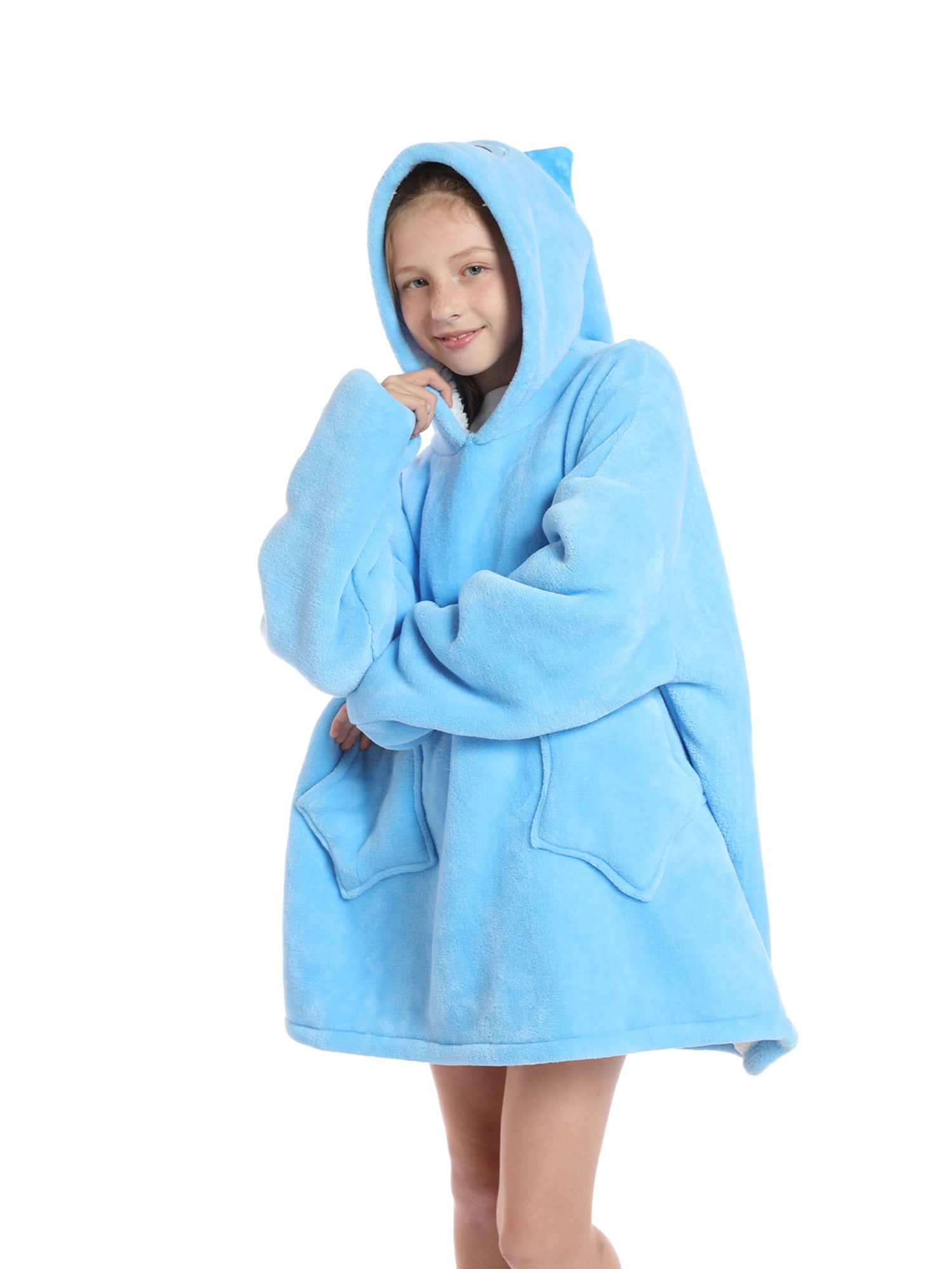 Warm Blanket Hoodie Oversized Pullover For Women Kids Carton Animal Print Home Clothes Winter Loungewear