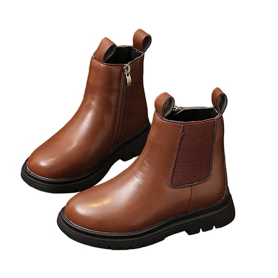 Warm Boots for Girls Fall and Winter Fashion Solid Color Leather Boots Fashionable Boots Chelsea Boots Low Heel Ankle Booties Warm Fleece Lined Winter Boot Comfortable Ankle Booties